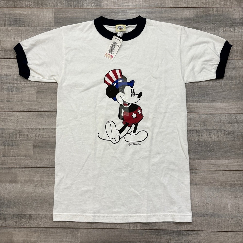 VTG 90s Disney Mickey & Co Uncle Sam 4th Of July Graphic Ringer Shirt Small NWT
